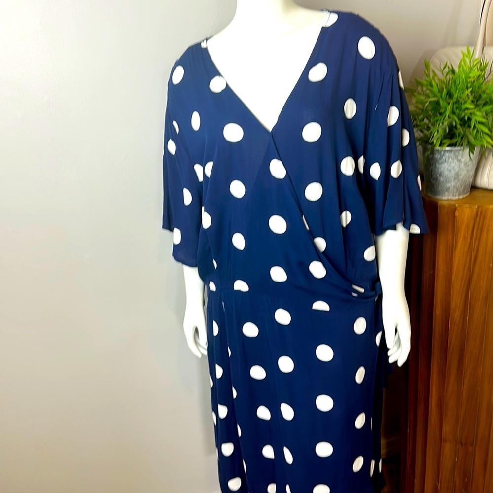 Blue wrap dress white polka dots 3X